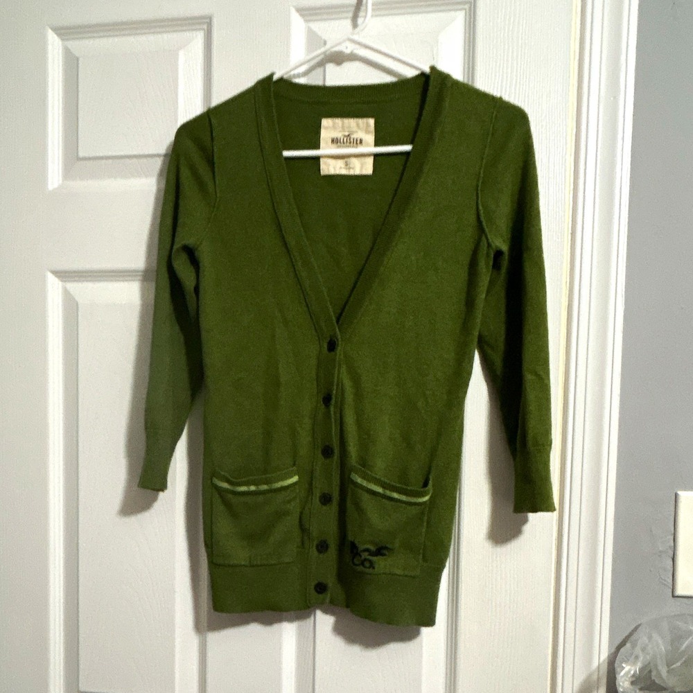 Vintage Hollister Olive Green Knit V-Neck Cardigan Sweater - Women's S Y2K